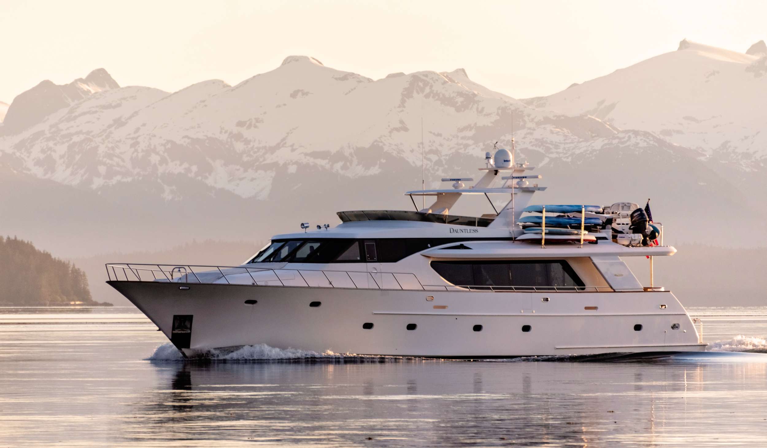 The yacht heading into her homeport of Petersburg — the closing run back into port after the week's wildlife circuit.