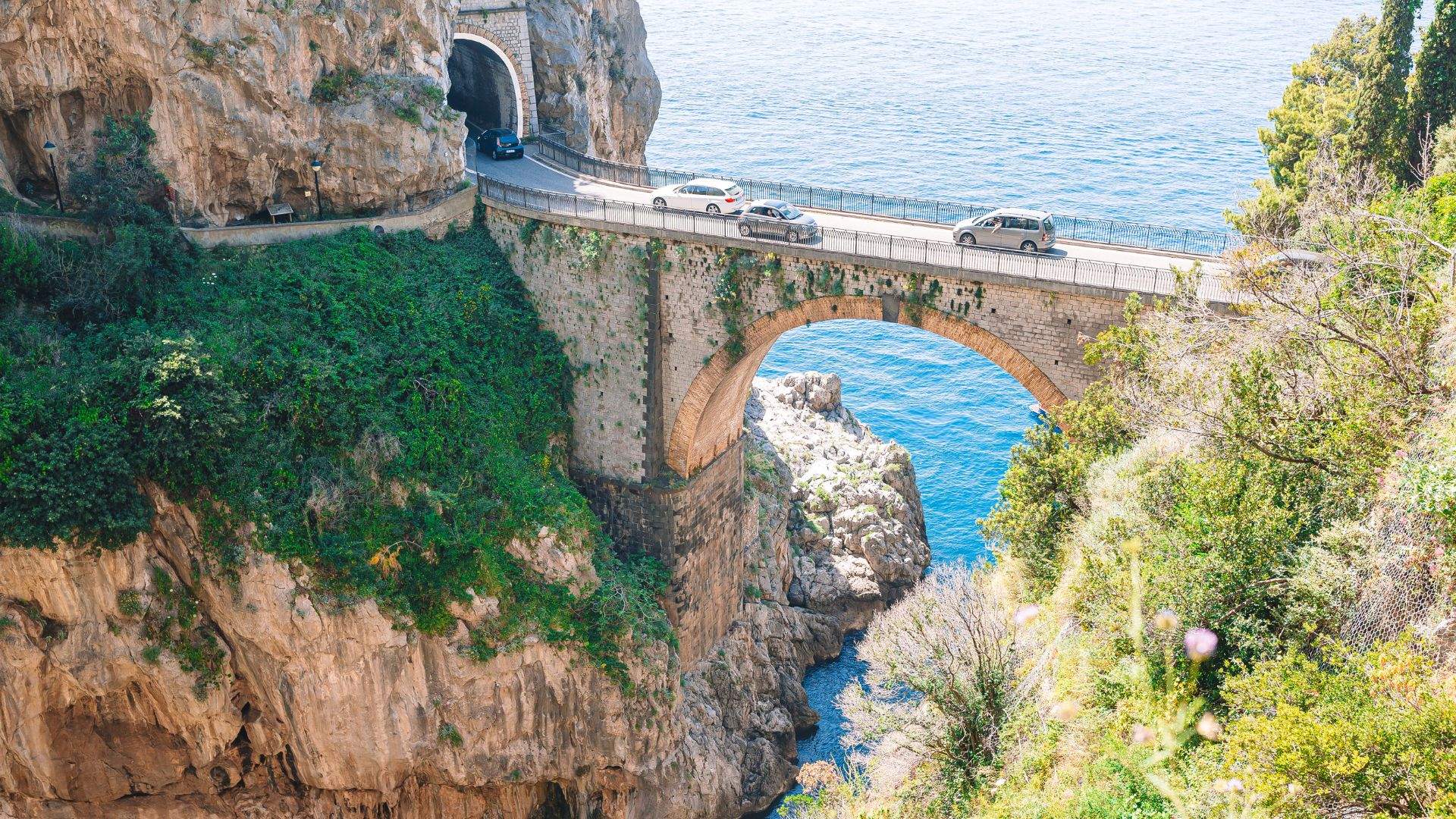 The Fiordo di Furore — 25-meter pebble cove under the SS163 arched bridge.