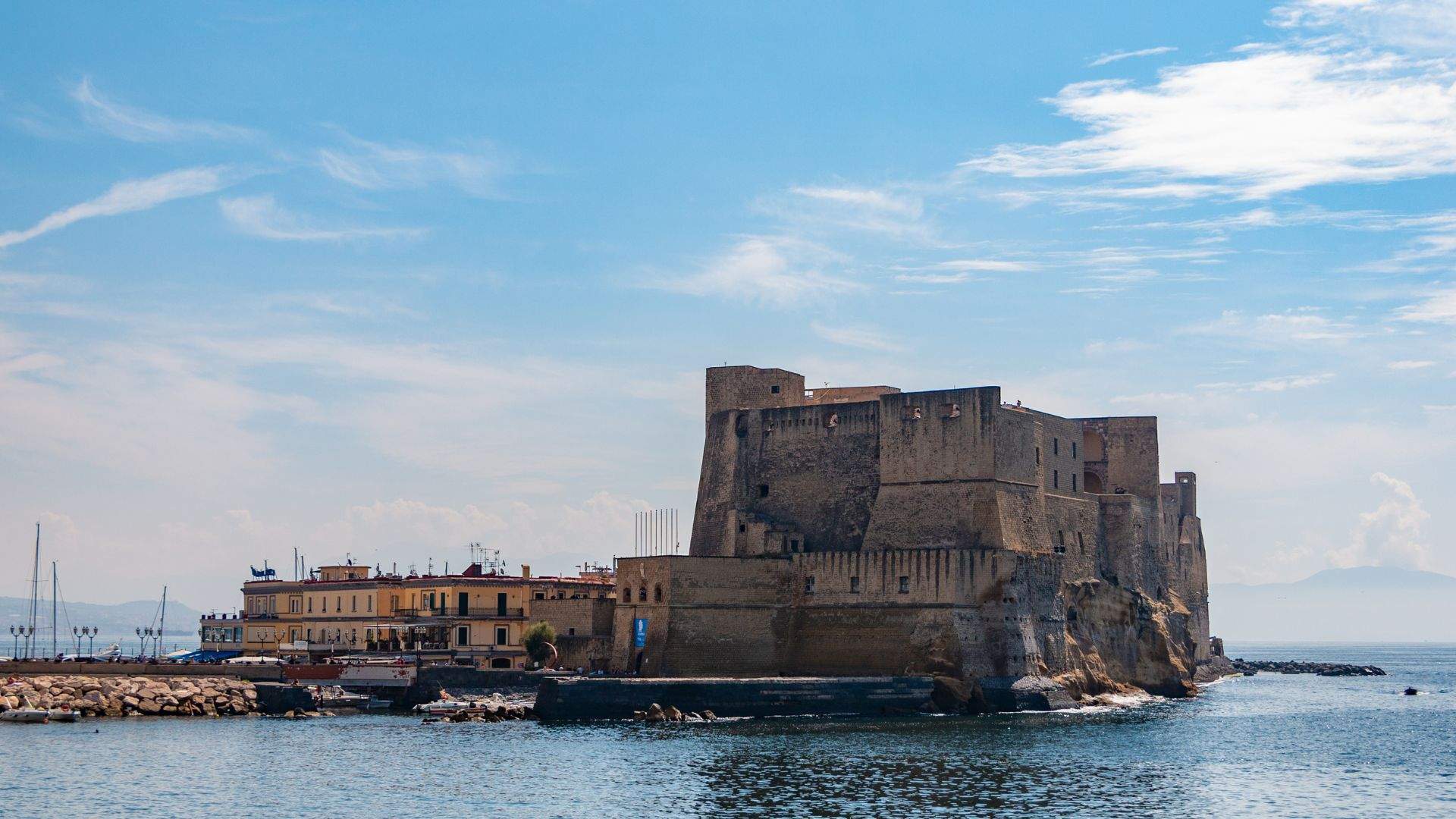 Departing the Bay of Naples — Vesuvius astern, Procida ahead.