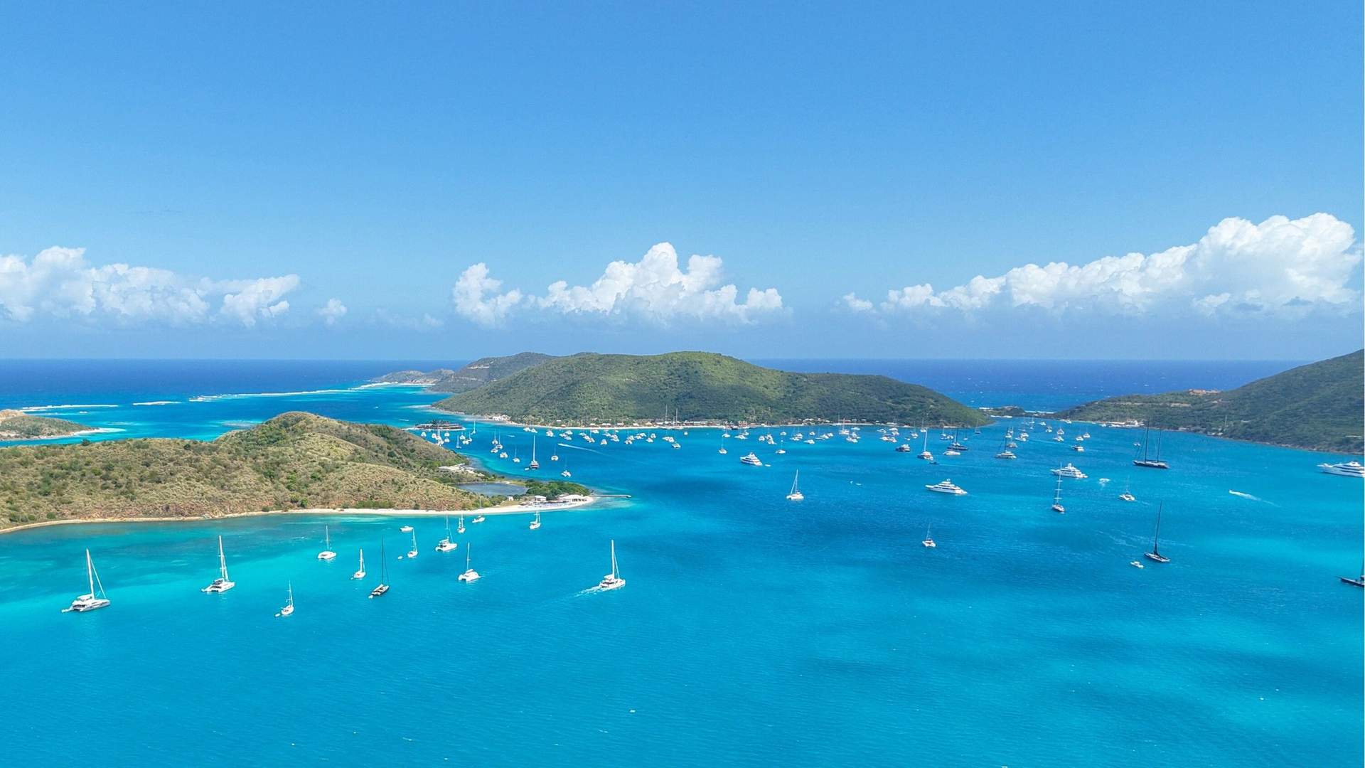North Sound aerial — Saba Rock and Bitter End