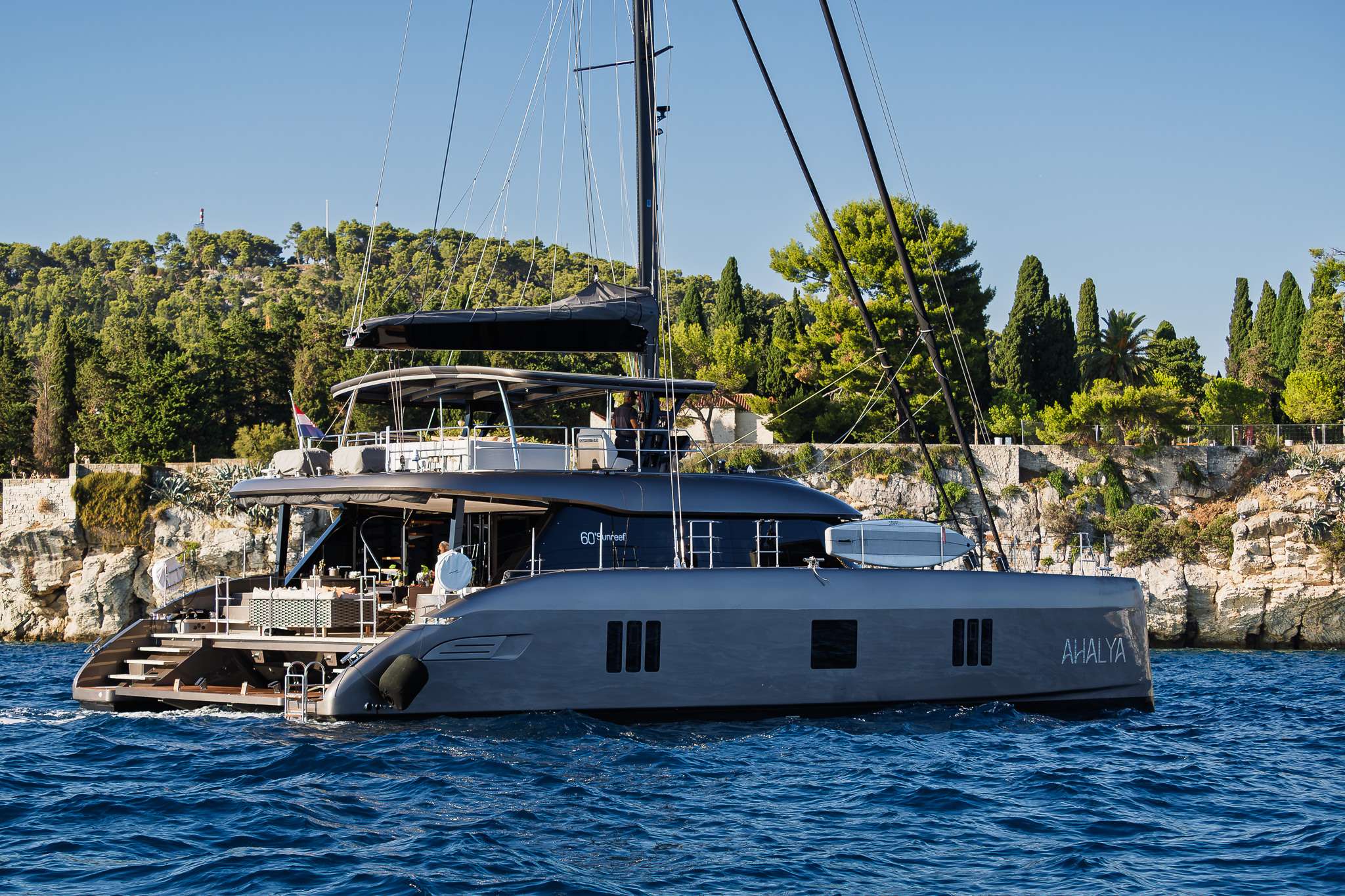Sunreef catamaran charter under sail in Croatia.