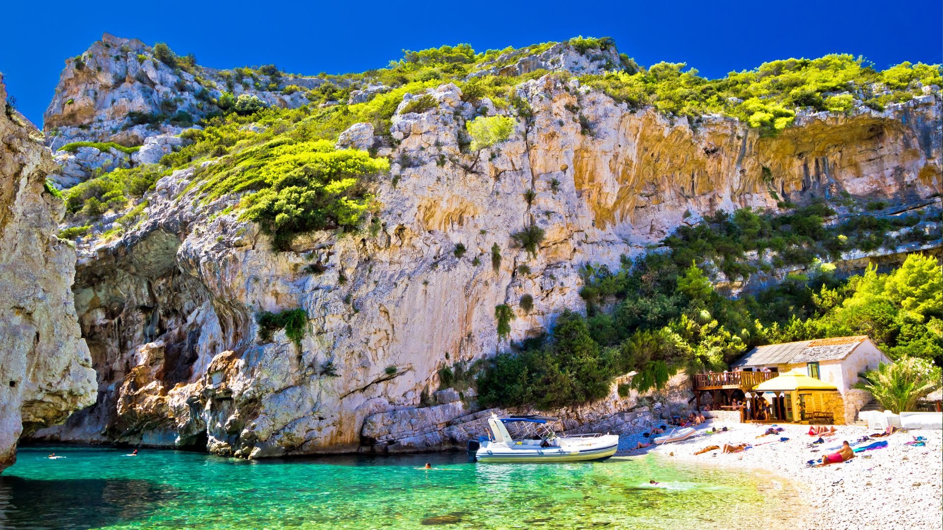 A dramatic cliff-walled cove on the south coast of Vis.
