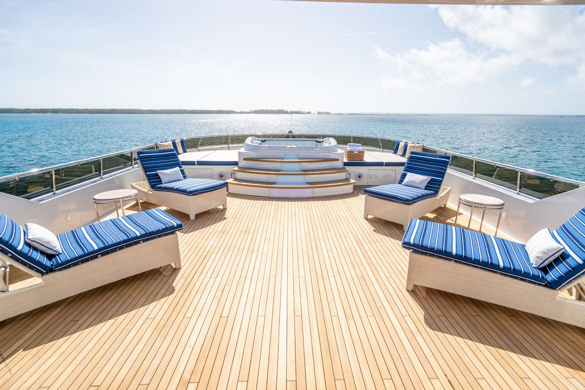 Sundeck loungers aboard a crewed yacht in the Bahamas