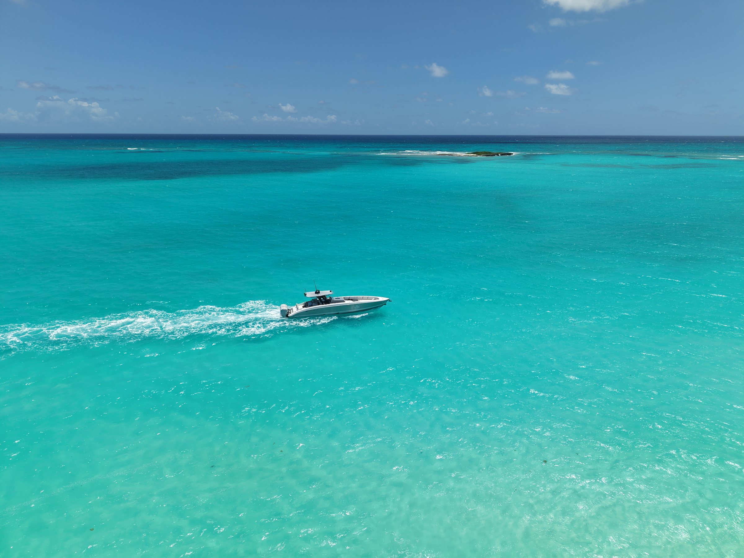 The yacht's tender runs the creeks and the ocean side of Shroud Cay.