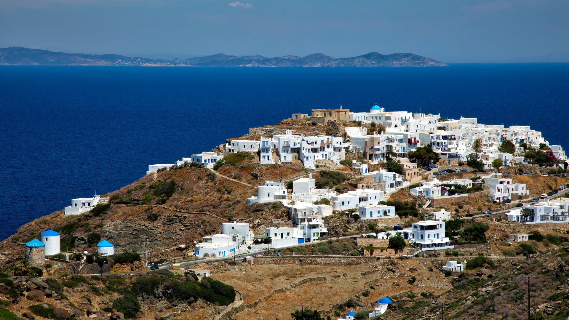 The hilltop white-and-blue village of Kastro on Sifnos.