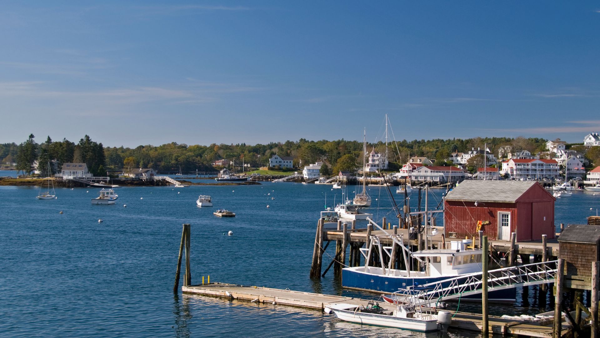 Boothbay Harbor — a protected bowl of moorings ringed by boatyards that have built and rebuilt Maine's fleet for a century.