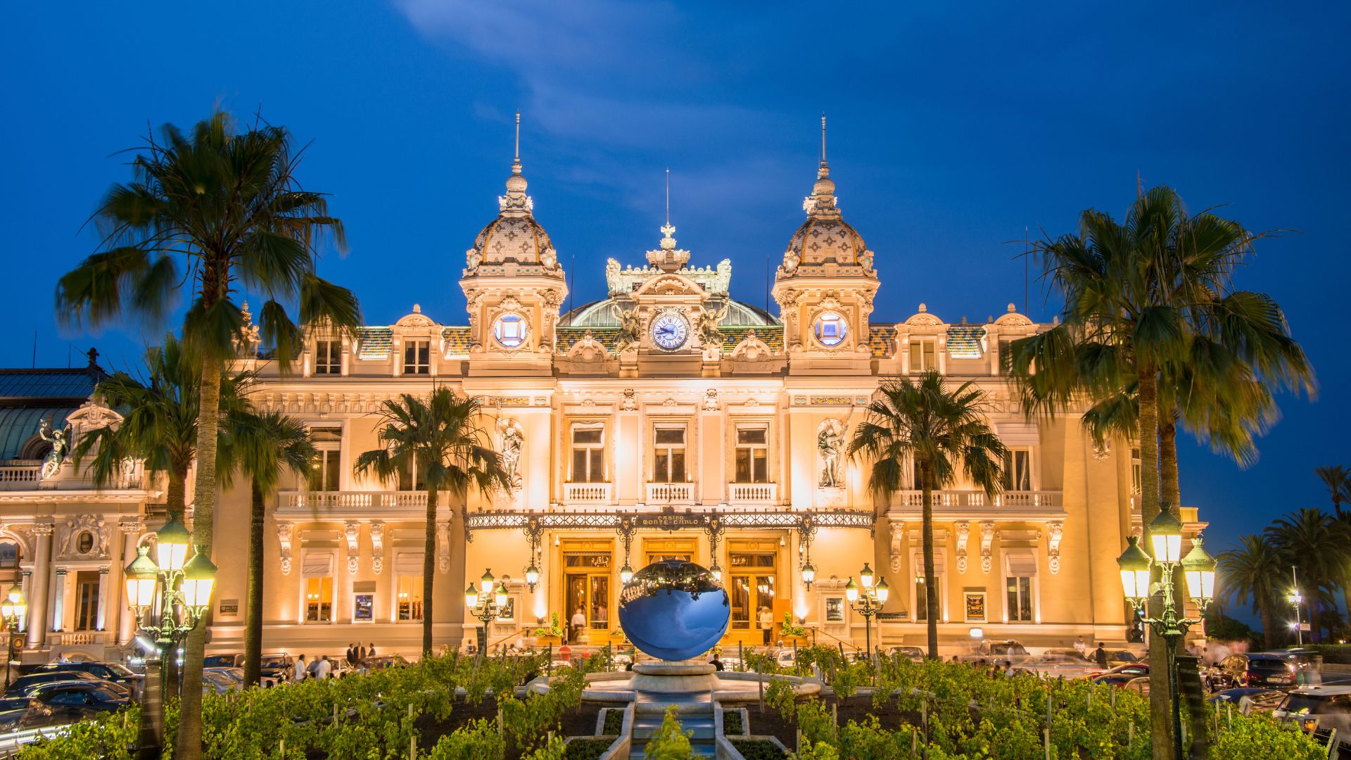 The Monte-Carlo Casino — Belle-Époque architecture, opened 1863. The Place du Casino in front is one of the marquee Riviera squares; the Hôtel de Paris sits opposite.