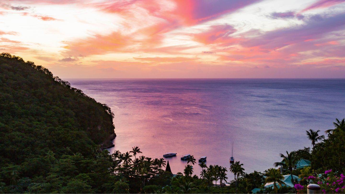Dusk over the Anse Chastanet headland, mooring field going quiet below