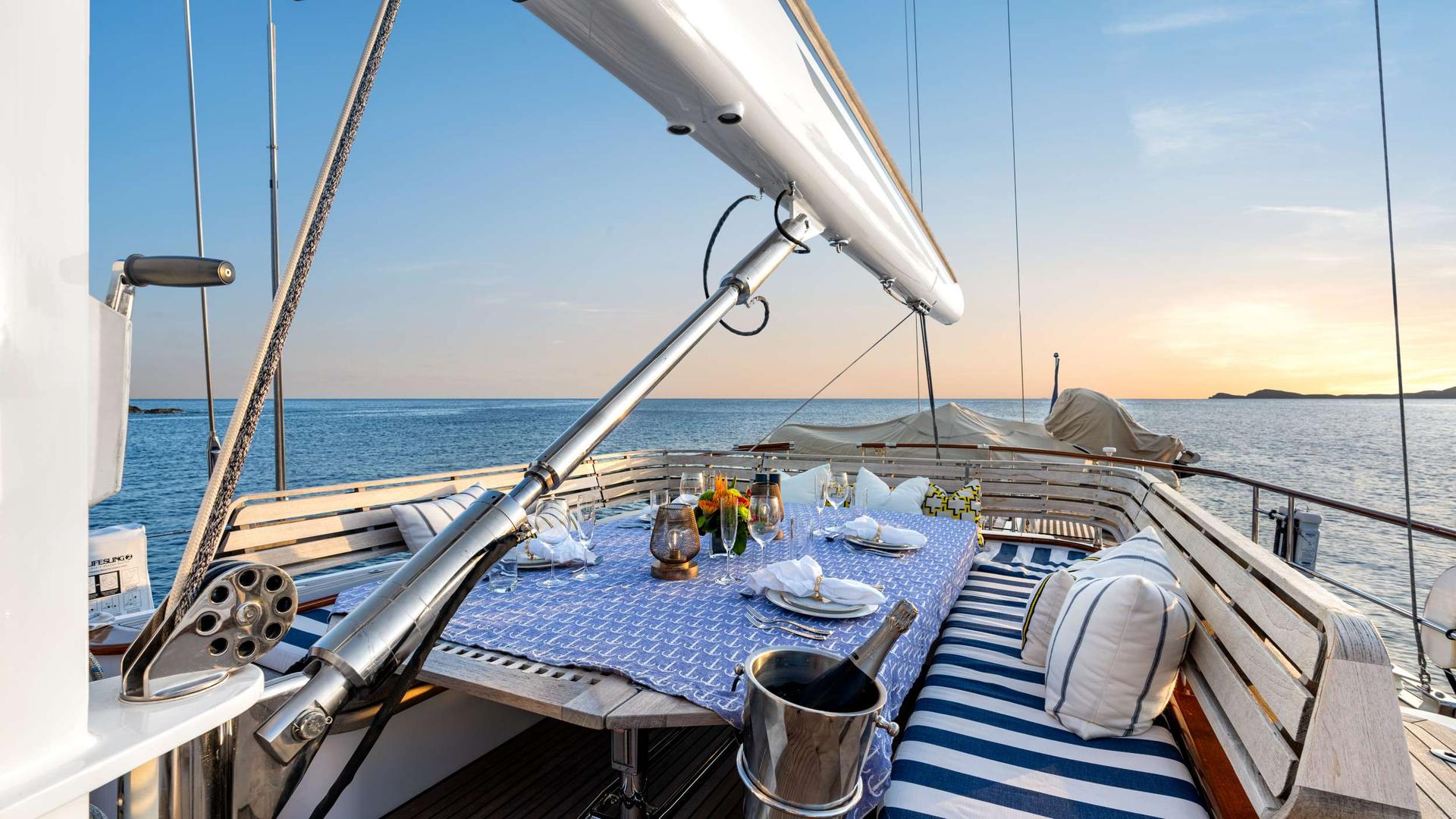 Crewed sailing yacht ABIDE underway in the southern Grenadines