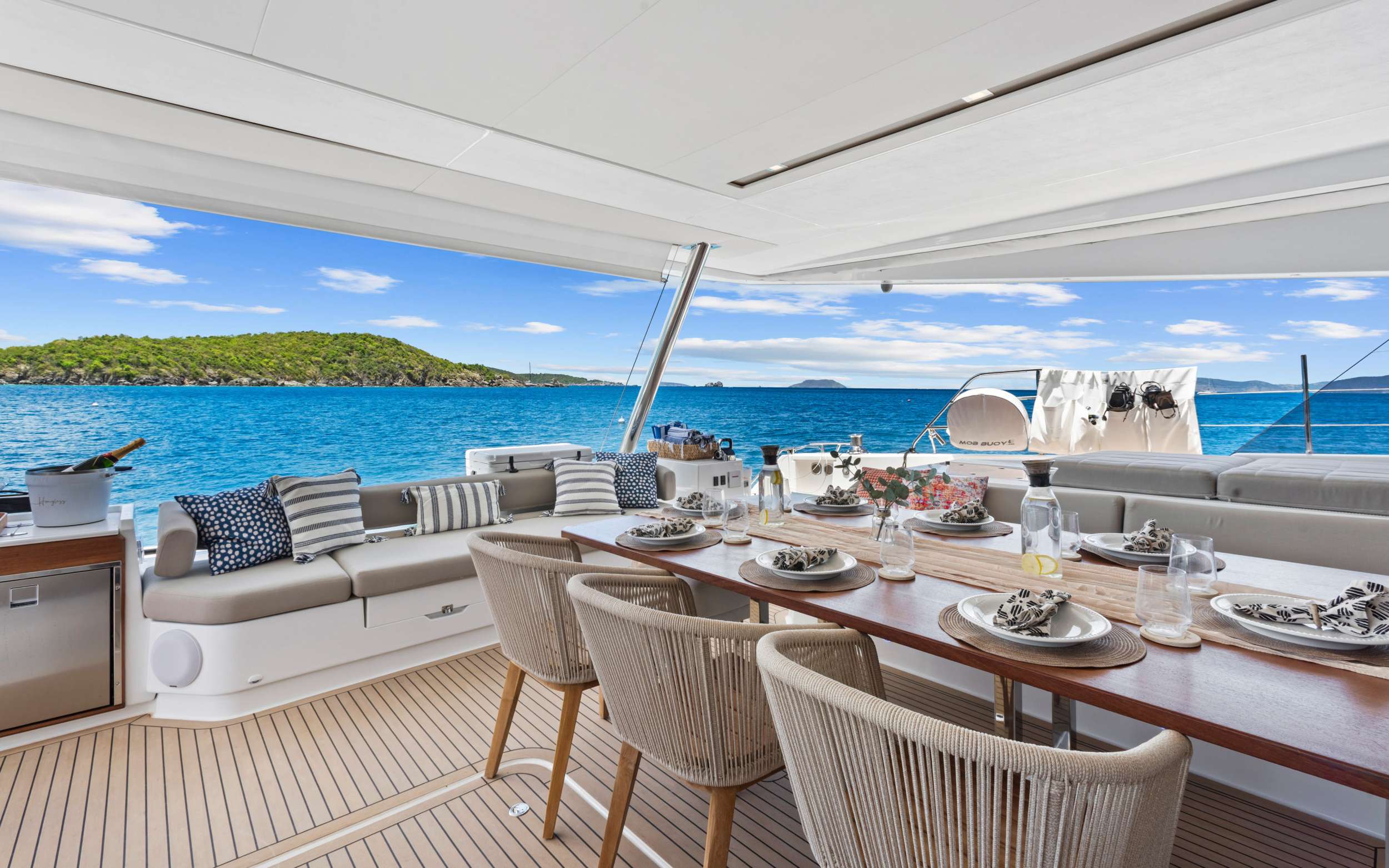 Crewed catamaran anchored over coral in the US Virgin Islands